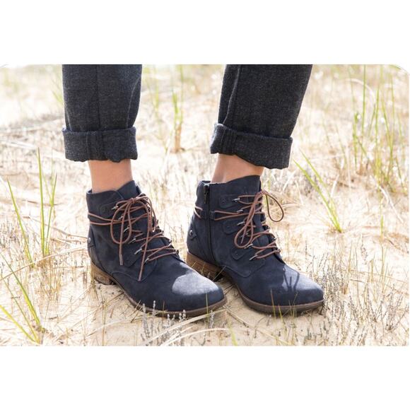 Earth Boone Navy Blue Gray Suede Lace Up and Zip Ankle Bootie Comfort Boots 7.5 - Picture 2 of 13